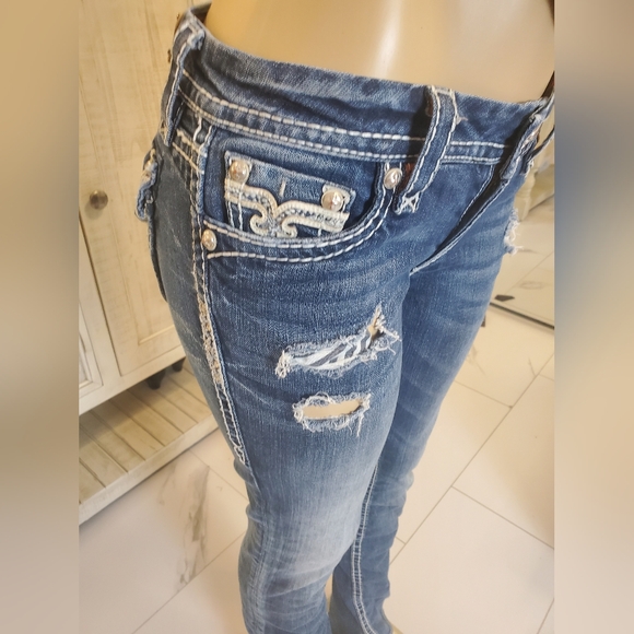 Rock Revival Women's Distressed Blue Skinny Jeans Size 29 - Picture 5 of 13